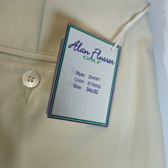 Alan Flusser Golf Pants Mens 34x30 String Pleated Front Performance Dress Cream - Picture 4 of 9